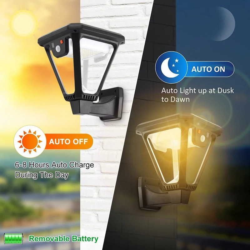 100db LED napelemes tájfény vízálló fali lámpa 2 színben 360°-os szögű világítás napelemes mozgásérzékelős gyepfény