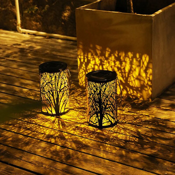 Solar Iron Lantern Retro Solar Lamp Garden Hollowed Out Forest Shadow Lantern Κρεμαστό φωτιστικό Φωτισμός Οριζόντιος εξωτερικού χώρου