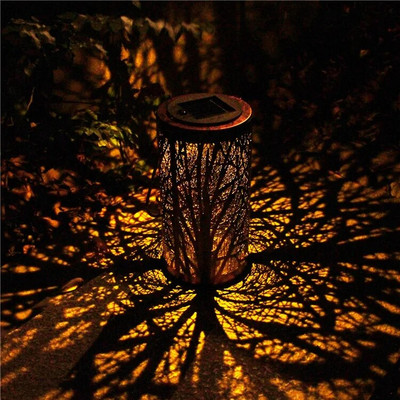 Solar Iron Lantern Retro Solar Lamp Garden Hollowed Out Forest Shadow Lantern Κρεμαστό φωτιστικό Φωτισμός Οριζόντιος εξωτερικού χώρου