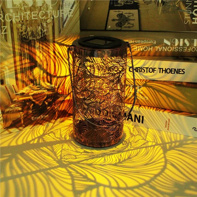 Solar Iron Lantern Retro Solar Lamp Garden Hollowed Out Forest Shadow Lantern Κρεμαστό φωτιστικό Φωτισμός Οριζόντιος εξωτερικού χώρου