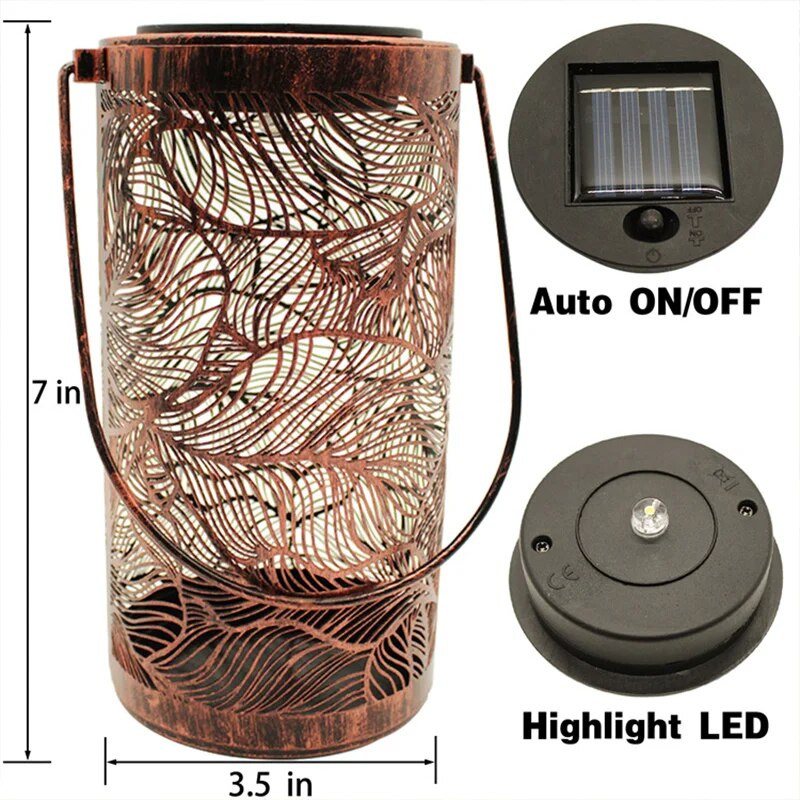 Solar Iron Lantern Retro Solar Lamp Garden Hollowed Out Forest Shadow Lantern Κρεμαστό φωτιστικό Φωτισμός Οριζόντιος εξωτερικού χώρου
