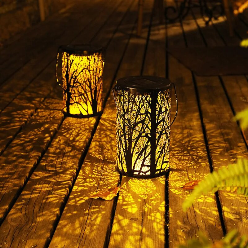 Solar Iron Lantern Retro Solar Lamp Garden Hollowed Out Forest Shadow Lantern Κρεμαστό φωτιστικό Φωτισμός Οριζόντιος εξωτερικού χώρου