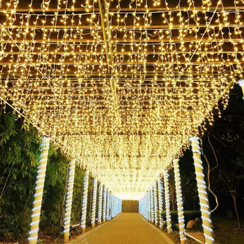 EU/US Plug Коледен гирлянд LED Icicle Perde String Lights Wedding Party Outdoor Garden Street Decoration Holiday Lighting