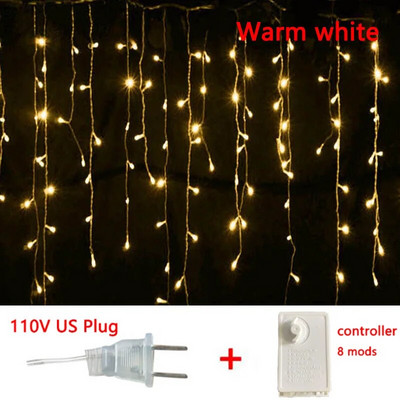EU/US Plug Karácsonyi füzér LED jégcsap függönyfüzér fények esküvői parti kültéri kert utcai dekoráció ünnepi világítás