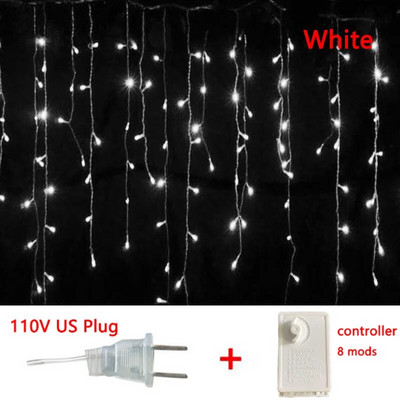 EU/US Plug Karácsonyi füzér LED jégcsap függönyfüzér fények esküvői parti kültéri kert utcai dekoráció ünnepi világítás