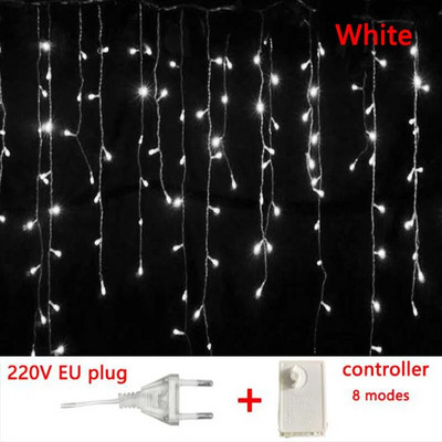 EU/US Plug Karácsonyi füzér LED jégcsap függönyfüzér fények esküvői parti kültéri kert utcai dekoráció ünnepi világítás