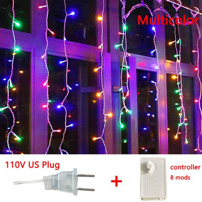 EU/US Plug Karácsonyi füzér LED jégcsap függönyfüzér fények esküvői parti kültéri kert utcai dekoráció ünnepi világítás