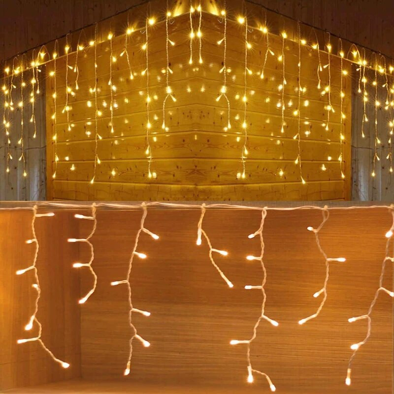 EU/US Plug Karácsonyi füzér LED jégcsap függönyfüzér fények esküvői parti kültéri kert utcai dekoráció ünnepi világítás