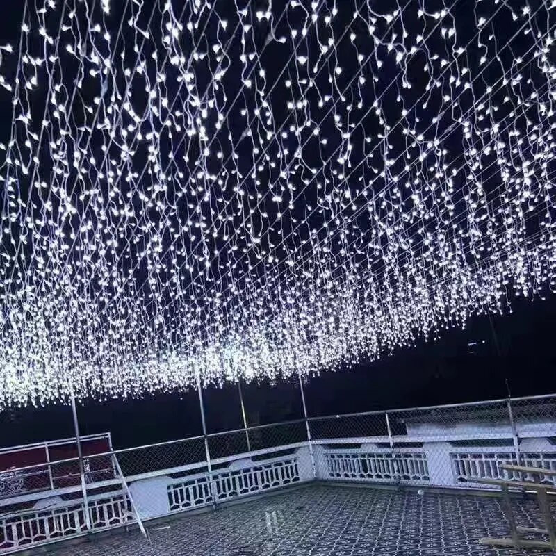 EU/US Plug Karácsonyi füzér LED jégcsap függönyfüzér fények esküvői parti kültéri kert utcai dekoráció ünnepi világítás