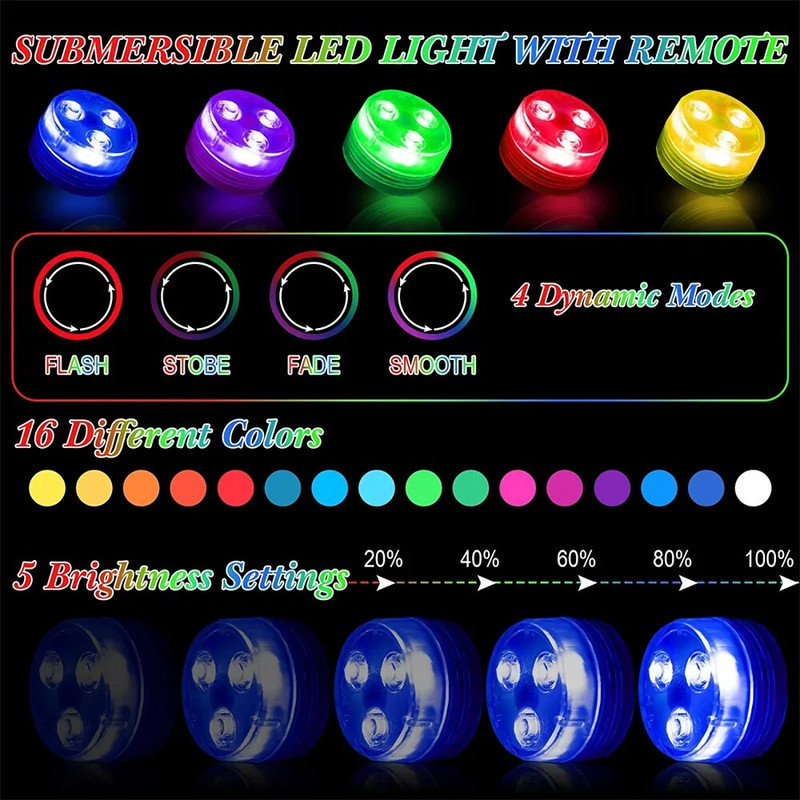 Mini uronjiva LED svjetla s daljinskim upravljačem Napajanje na baterije IP68 Vodootporna zaštita za bazen, vazu, akvarij