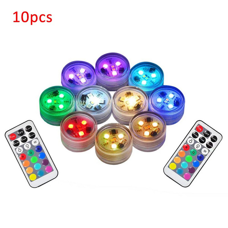 10 buc/lot Becuri subacvatice cu LED RGB Lumină submersibilă, cu telecomandă, lampă pentru piscină pentru vază de acvariu.