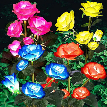 5 Heads Solar Lights Διακοσμητικά Ηλιακά Φωτάκια Κήπου Rose Flower Φωτιστικό γκαζόν για Αίθριο Διακόσμηση κήπου