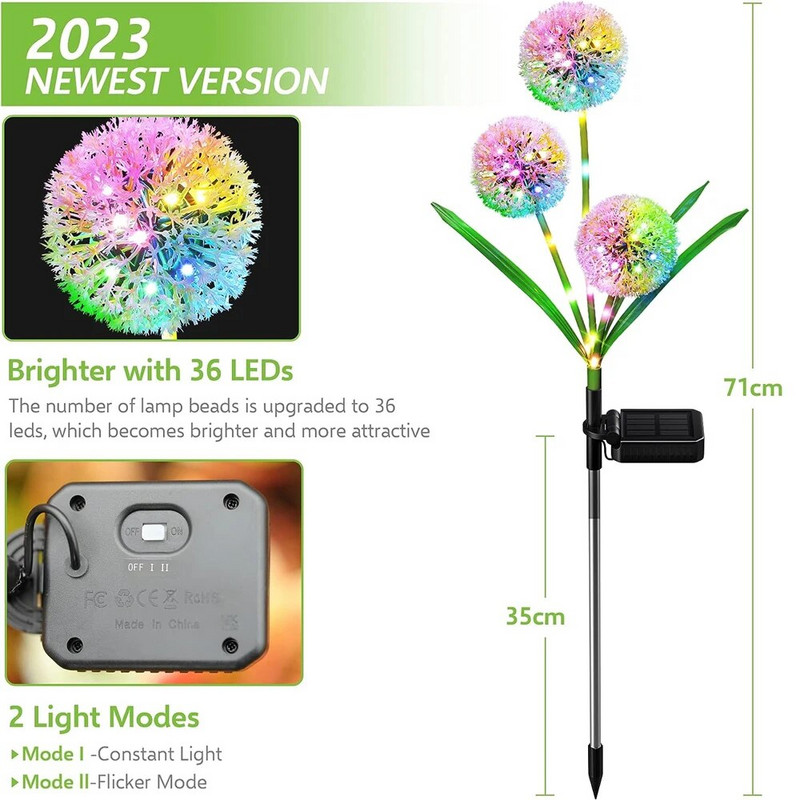 Solar Dandelion Flower Light kültéri, vízálló LED-es dekoratív lámpa kerti és külső kerti utcai terasz dekorációhoz
