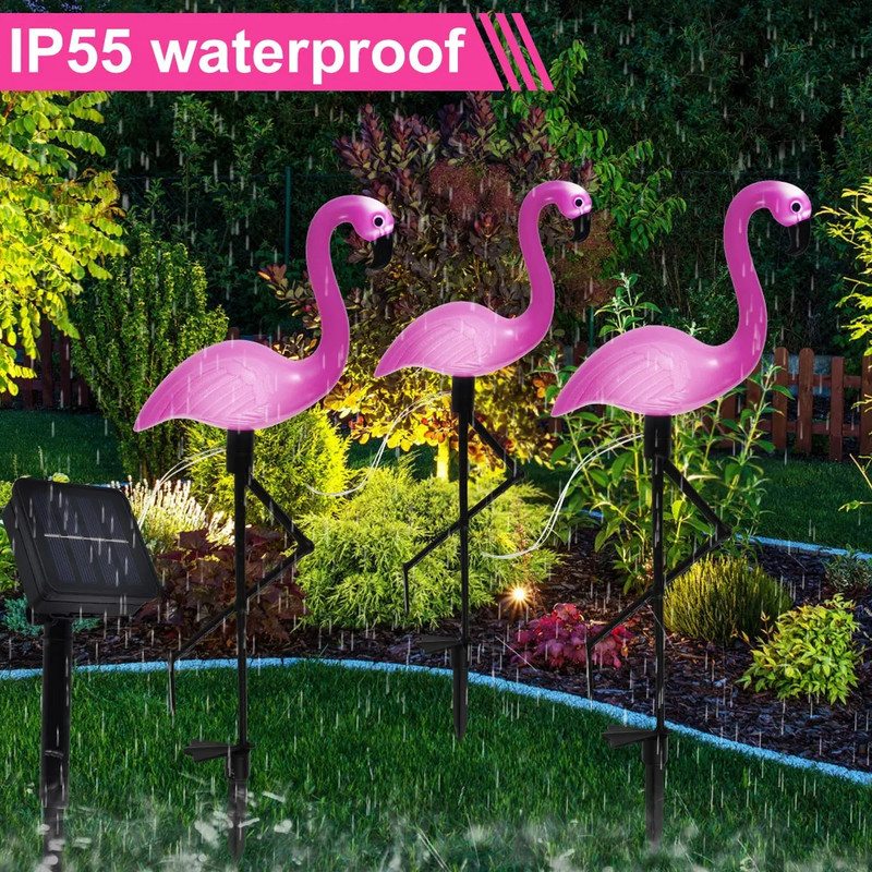 Solar Flamingo Light IP55 LED Flamingo Stake Light Automatinis įjungimas/Išjungimas Rožinė Flamingo Sodo toršeras Dekoratyvinė kraštovaizdžio antžeminė lempa