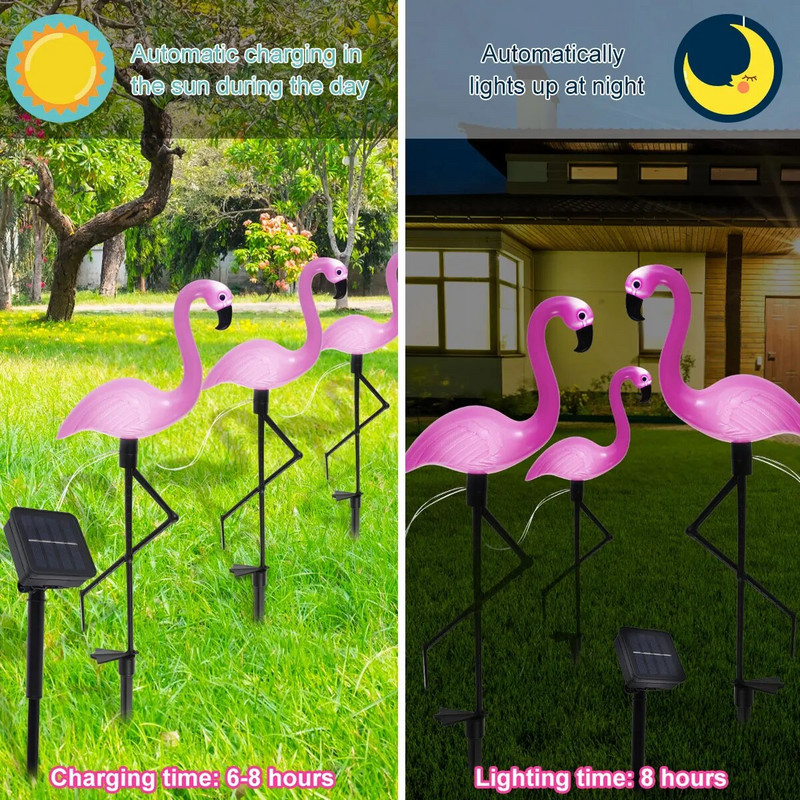 Solar Flamingo Light IP55 LED Flamingo Stake Light Automatinis įjungimas/Išjungimas Rožinė Flamingo Sodo toršeras Dekoratyvinė kraštovaizdžio antžeminė lempa