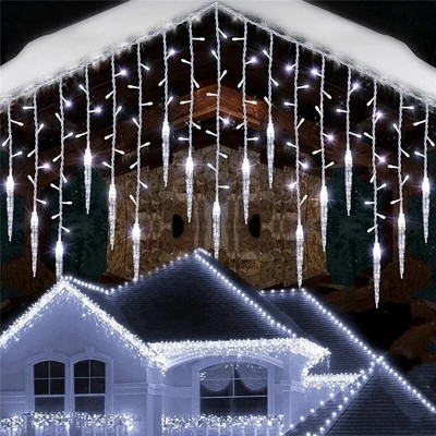 4M LED zavjesa Icicle Christmas Light Fairy String Lights Girlland Waterfall Vanjski vrtni ukras za uličnu strehu na terasi