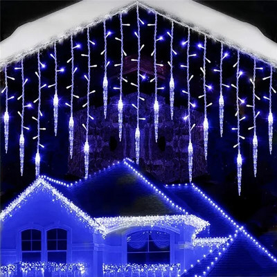 4M LED zavjesa Icicle Christmas Light Fairy String Lights Girlland Waterfall Vanjski vrtni ukras za uličnu strehu na terasi
