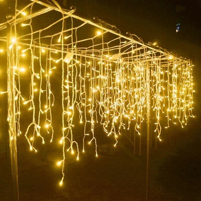4M LED zavjesa Icicle Christmas Light Fairy String Lights Girlland Waterfall Vanjski vrtni ukras za uličnu strehu na terasi