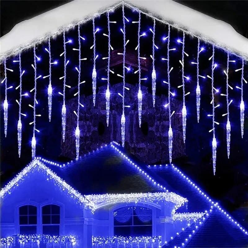 4M LED zavjesa Icicle Christmas Light Fairy String Lights Girlland Waterfall Vanjski vrtni ukras za uličnu strehu na terasi