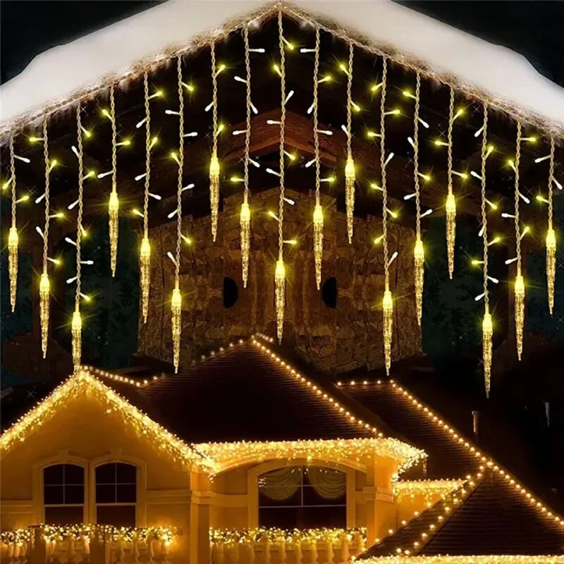 4M LED zavjesa Icicle Christmas Light Fairy String Lights Girlland Waterfall Vanjski vrtni ukras za uličnu strehu na terasi