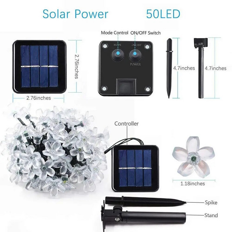 50/100 LED svjetlo na cvjetnom nizu na solarnu energiju 8 načina osvjetljenja Vrtno svjetlo Vanjska vodootporna svjetla za vjenčanje travnjaka