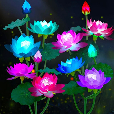 Lumini solare cu flori de lotus, 7 culori, lumini de grădină, lumini de grădină, LED impermeabile, în aer liber, pentru curte, iarnă, pentru decorarea căii.