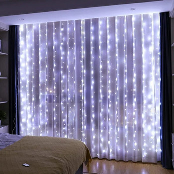 LED светлини за завеси 3x1/3x2/3x3 M Фея гирлянда на прозореца USB светлинен низ Коледно сватбено тържество Festoon Декорация на дома