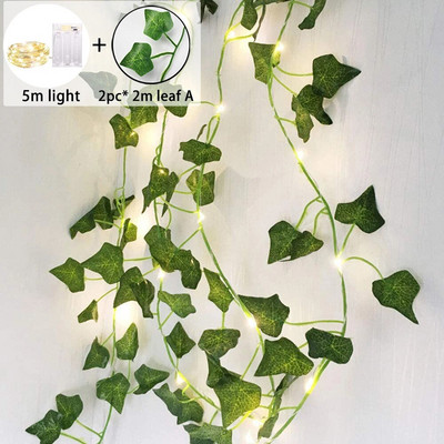 Decoratiuni de Craciun 2024 Ghirlandă cu frunze de arțar 2M 20LED/ 5M 50LED Anul Nou 2024 Festoon pentru Valentine/Acasă