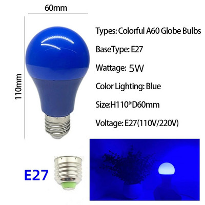 Colorul Led Light Bule Bar Light E27 B22 5W Lempa AC 220V 110V Raudona Mėlyna Žalia Geltona Bombillas Lampara Barui KTV Vakarėlio lemputės