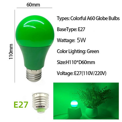 Colorul Led Light Bule Bar Light E27 B22 5W Lempa AC 220V 110V Raudona Mėlyna Žalia Geltona Bombillas Lampara Barui KTV Vakarėlio lemputės