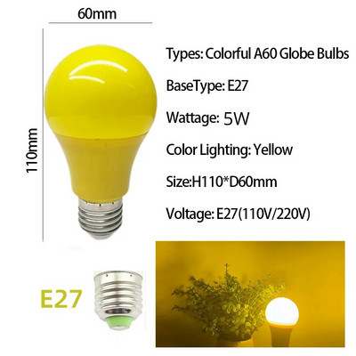 Colorul Led Light Bule Bar Light E27 B22 5W Lempa AC 220V 110V Raudona Mėlyna Žalia Geltona Bombillas Lampara Barui KTV Vakarėlio lemputės