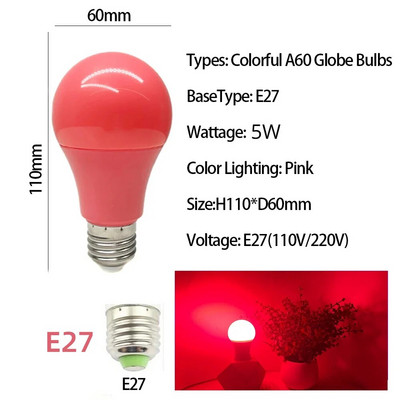 Colorul Led Light Bule Bar Light E27 B22 5W Lempa AC 220V 110V Raudona Mėlyna Žalia Geltona Bombillas Lampara Barui KTV Vakarėlio lemputės