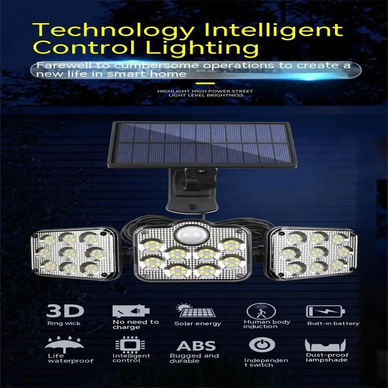 122LED saulės lemputė su nuotolinio valdymo pultu 2400mah ličio baterija lauko vandeniui atspari sodo gatvių lempų prožektorius