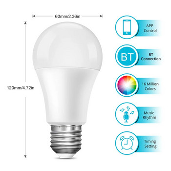E27 Интелигентни електрически крушки Bluetooth LED крушка Smart Life APP Control Димируема 10W AC85-265V RGB+CCT Лампа за промяна на цвета Работа с Tuya