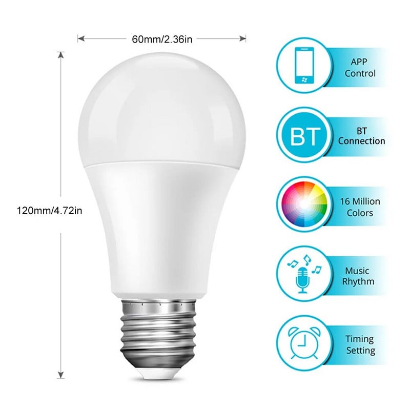 E27 išmaniosios lemputės Bluetooth LED lemputė Smart Life APP valdymas reguliuojamas 10W AC85-265V RGB+CCT spalvų keitimo lempa Darbas su Tuya