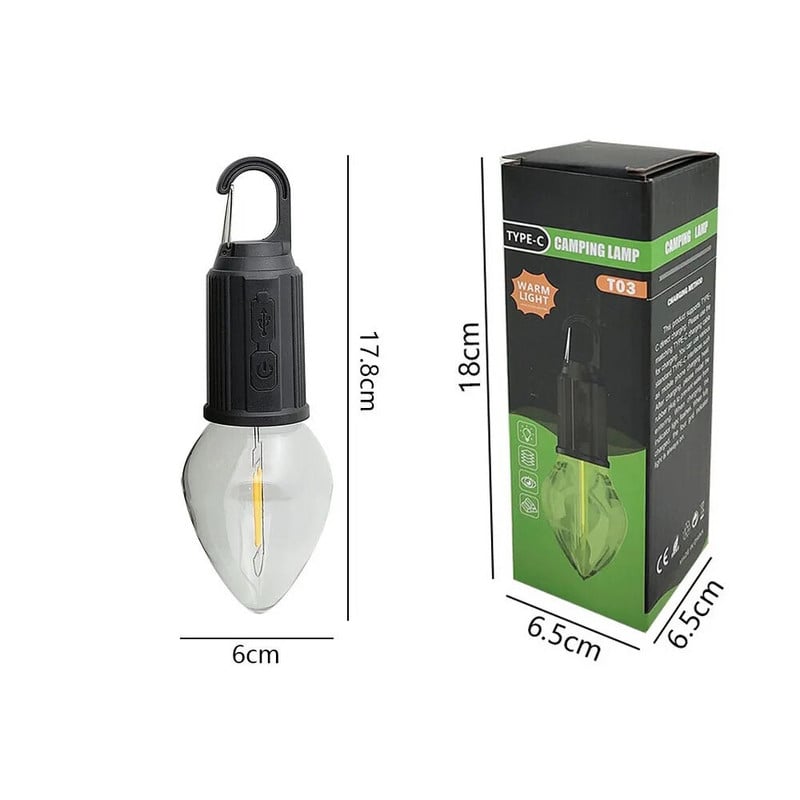 Lauko USB įkraunami stovyklavimo šviestuvai Retro atmosferos šviesa LED volframo siūlų palapinės šviesa