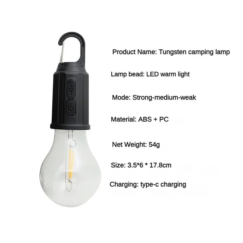 Lauko USB įkraunami stovyklavimo šviestuvai Retro atmosferos šviesa LED volframo siūlų palapinės šviesa