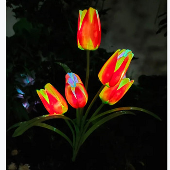 Външна LED слънчева светлина RGB лале Лампа с цветя Пейзаж Лампа за морава на двора Водоустойчива градинска колче Вложка Слънчева роза Лилия Светлина