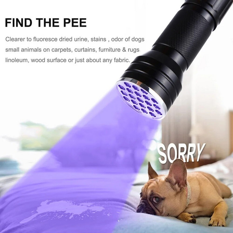 Lanternă cu lumină neagră 9/21LED 395nm Lanternă puternică UV Lanternă rezistentă la apă din aliaj de aluminiu Detector de lanternă cu lumină UV pentru animale de companie.