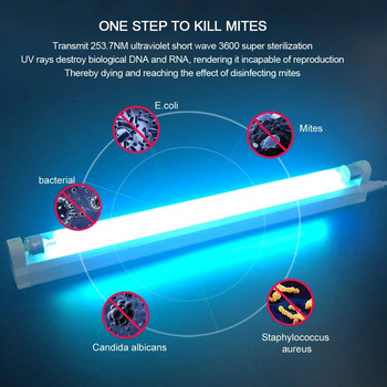 UVC кварцова лампа Ултравиолетова бактерицидна светлина 6W 8W 220V UV светлина Стерилизатор T5 Крушка Озонова бактерицидна лампа Убива прахов акар