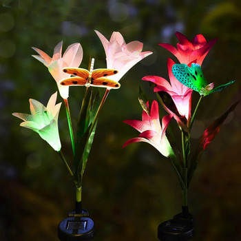3 Head Led Solar Lily Flower Butterfly Dragonfly Φωτιστικό κήπου 7 Φωτισμός αλλαγής χρώματος Lily Rose Light Φωτιστικό γκαζόν Οριζόντια διακόσμηση