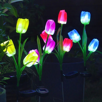 Слънчева LED светлина Външна лампа за цветя на лале, роза, пейзаж, градински декор, тревна лампа, водоустойчиви градински светлини, външни слънчеви светлини