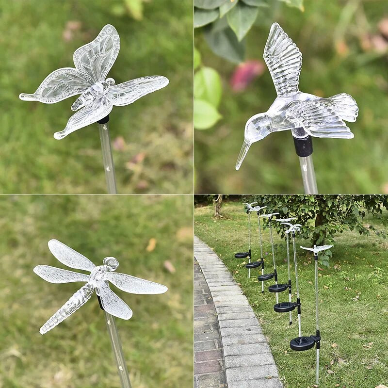 Napelemes lámpa Powered 3 stílus pillangó/szitakötő/madár fények színes tájvilágítás vízálló IP65 napelemes lámpa gyerekajándék