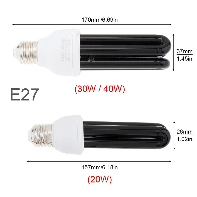 Lampă UV cu lumină neagră 20W 30W 40W Lămpi cu ultraviolete Becuri UVA cu economie de energie lumini negre E27 DC 12V/220V Lampă capcană tub țânțari