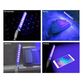 8 светодиода Mini UVA Преносима USB бактерицидна лампа 1,6 W Дезинфекционни лампи 12 g UV лампи Дезинфекцираща светлина Убиване на микроби DC5V