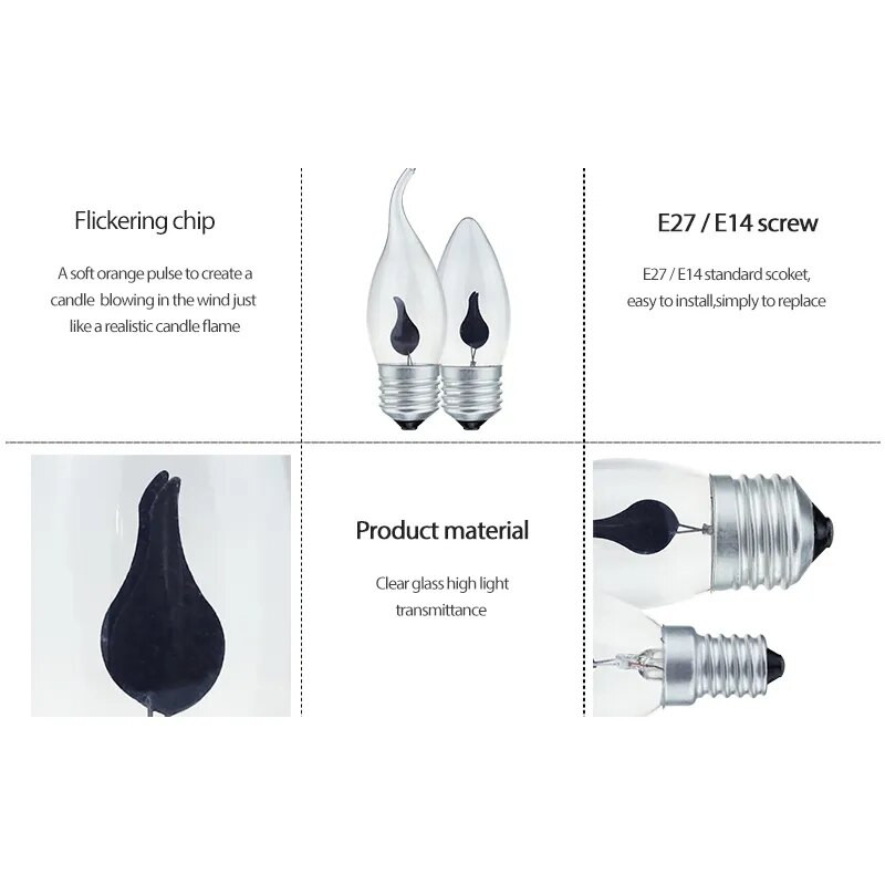 LED žvakių lemputės mirgėjimo liepsna E14 E27 Edison emuliacijos ugnies apšvietimas vintage 3W AC220V uodegos retro dekoro energiją taupanti lempa