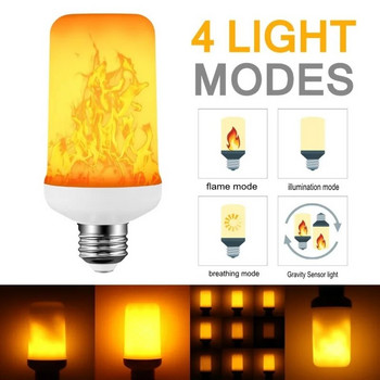 LED E27 Flame Bulb Fire 4 patterns LED Light Dynamic Flame Effect 220v за домашно осветление