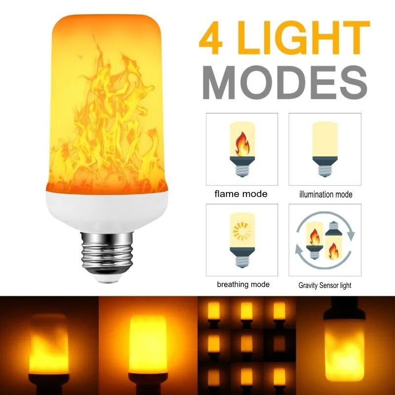 LED E27 Flame Bulb Fire 4 modeļi LED gaismas dinamiskais liesmas efekts 220v mājas apgaismojumam