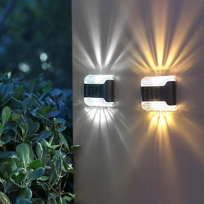 2LED napelemes fali lámpa kültéri vízálló kerti udvari dekoráció otthoni éjszakai világítás fali lámpa