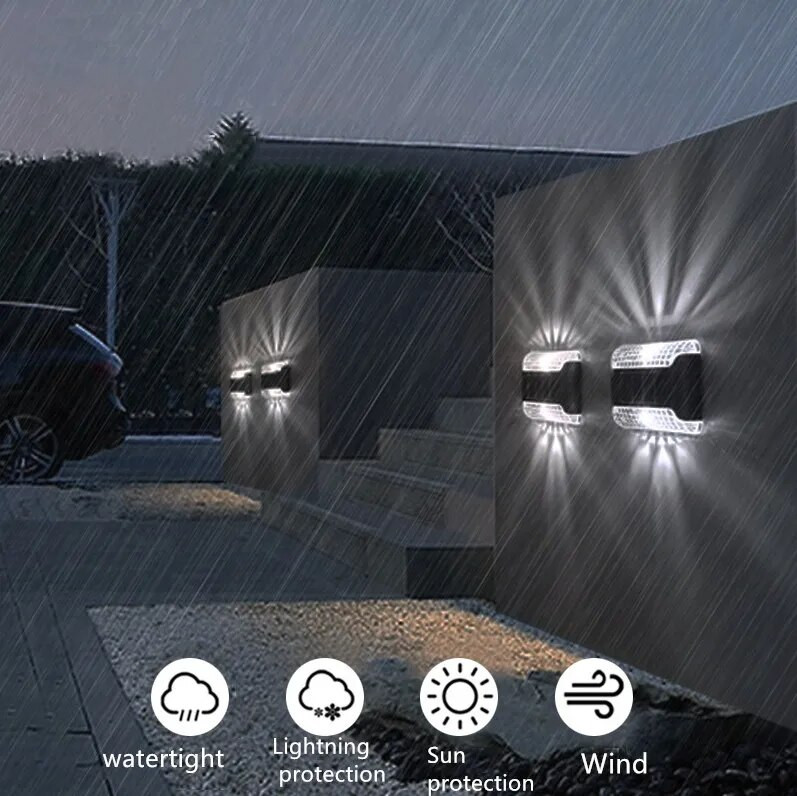 2LED saulės sieninis apšvietimas lauko vandeniui atsparus sodo kiemo dekoravimas Namų nakties šviesos korpuso sieninis šviestuvas